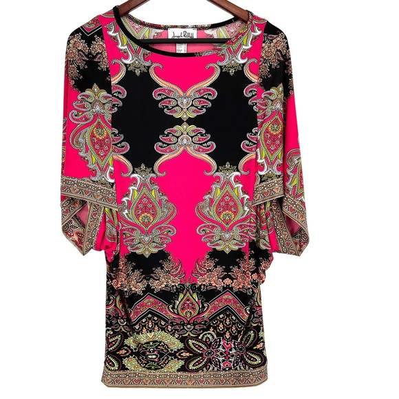 Joseph Ribkoff Sz 6 Stretchy Pink Paisley Blouse Shirt Top Luxury Beach Mature